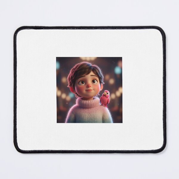 Item preview, Little Dreamer – Cute 3D Child with Pink Parrot designed and sold by TrendTonic1.