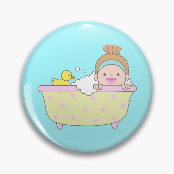 Item preview, Cute Woman in Headband Relaxing in Polka Dot Bathtub with Soap Bubbles and Yellow Rubber Duck Lifestyle designed and sold by nuchz.