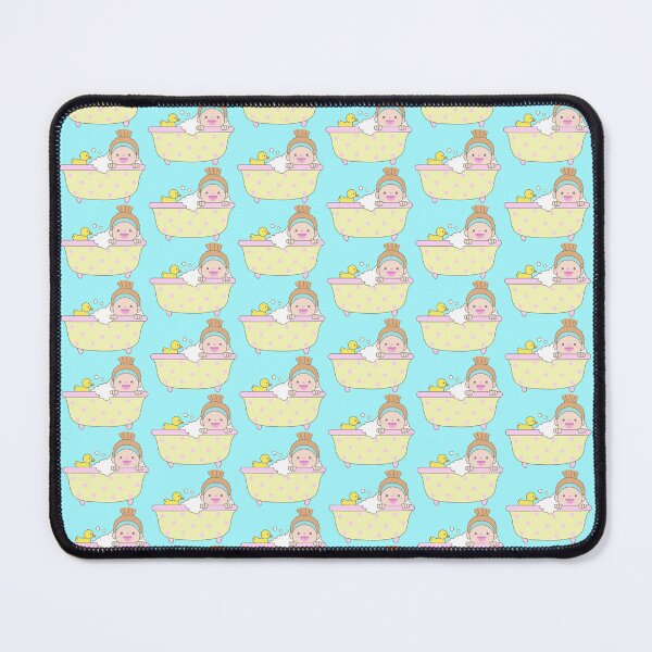 Item preview, Cute Woman in Headband Relaxing in Polka Dot Bathtub with Soap Bubbles and Yellow Rubber Duck Lifestyle designed and sold by nuchz.