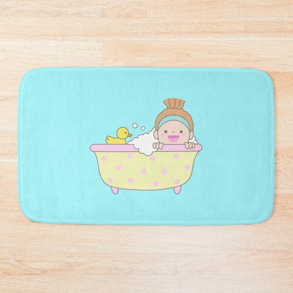 Item preview, Cute Woman in Headband Relaxing in Polka Dot Bathtub with Soap Bubbles and Yellow Rubber Duck Lifestyle designed and sold by nuchz.