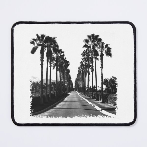Item preview, Black and White Palm Tree Road – Minimalist California Street Photography designed and sold by inkoutninja.