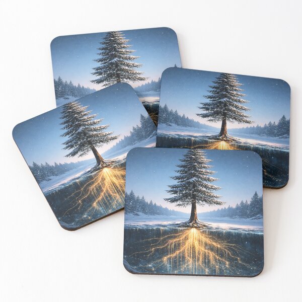 Item preview, Golden Circuit Roots Pine Tree - Winter Tech Nature Poster designed and sold by LuxeBuzz.