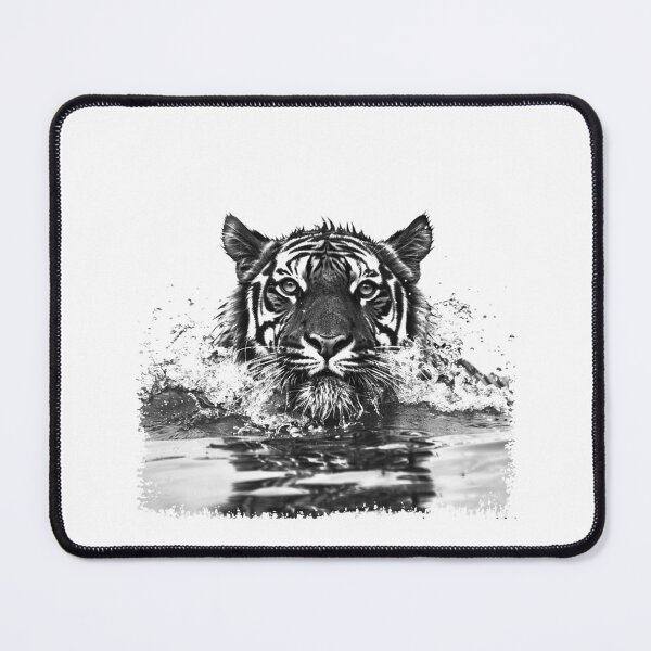 Item preview, Black and White Tiger Swimming – Fierce Wildlife Water Portrait Photography designed and sold by inkoutninja.