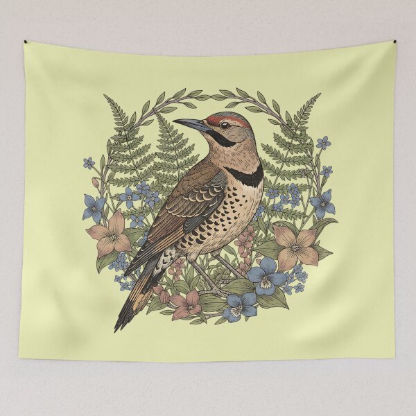 Item preview, Vintage Northern Flicker Woodpecker with Wildflowers designed and sold by BirdsnStuff.