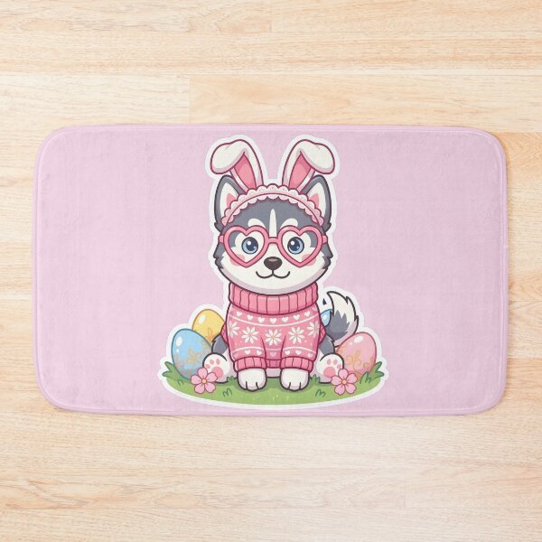 Item preview, Cute Easter Husky Puppy with Bunny Ears and Heart Glasses – Kawaii Spring Dog Illustration designed and sold by GiftsCreek.