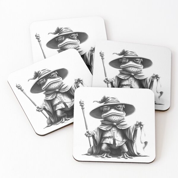 Item preview, Wizard Frog – Black and White Fantasy Character Illustration designed and sold by inkoutninja.