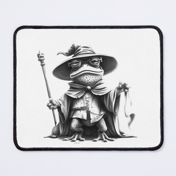 Item preview, Wizard Frog – Black and White Fantasy Character Illustration designed and sold by inkoutninja.