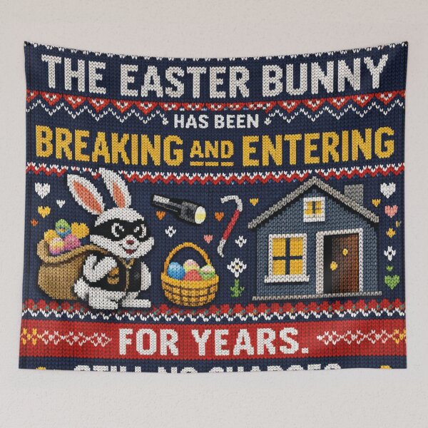 Item preview, Easter Bunny Burglary Funny True Crime Quote Knitting Pattern designed and sold by Mauswohn.
