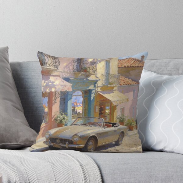 Item preview, Romantic Ocean View Street Scene, Vintage Car & Boutique Shops Artwork designed and sold by BlareBlare.