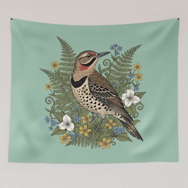 Item preview, Vintage Northern Flicker Woodpecker and Ferns designed and sold by BirdsnStuff.