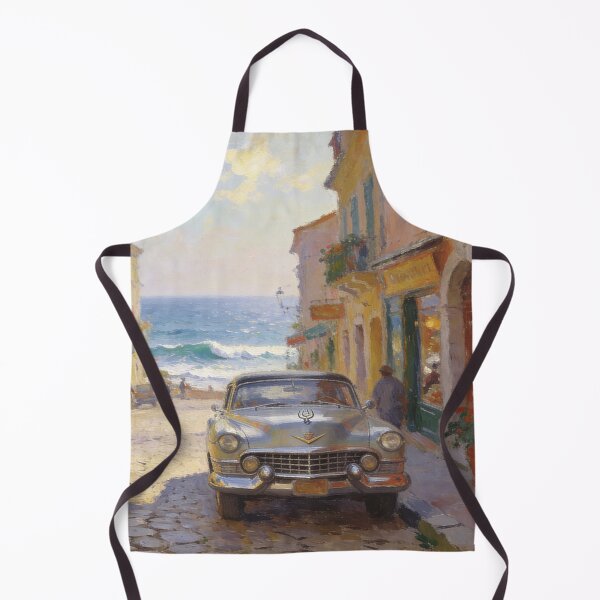 Item preview, Elegant Seaside Street Wall Art, Vintage Car and Ocean View in Impressionism Style designed and sold by BlareBlare.