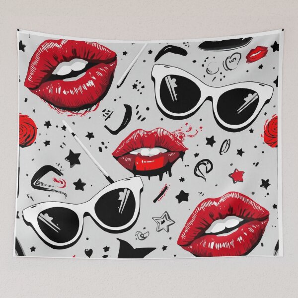 Item preview, Glam Pop Art Red Lips Fashion Pattern designed and sold by PixelVibe782.