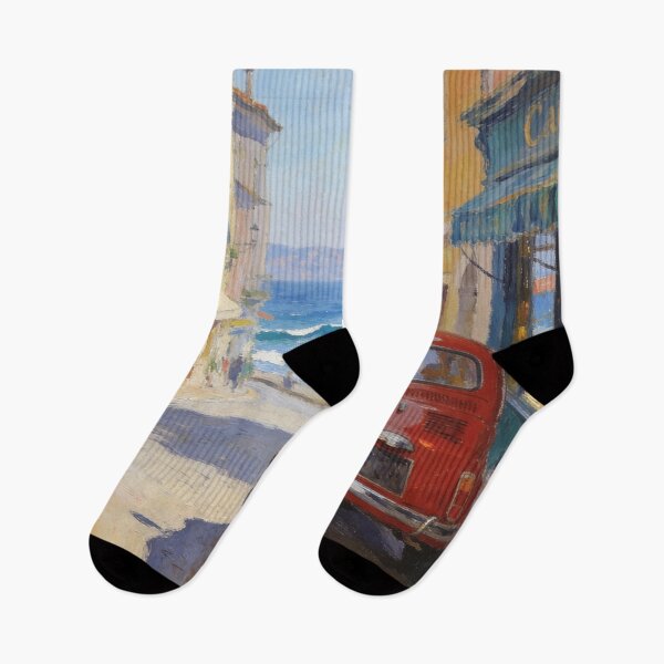 Item preview, Dreamy Coastal City Painting, Impressionist Architecture & Sea Landscape Decor designed and sold by BlareBlare.