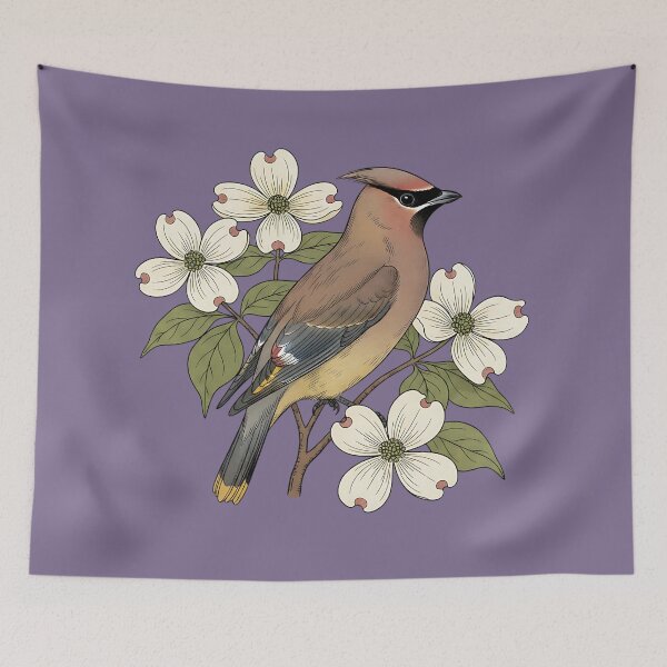 Item preview, Vintage Cedar Waxwing Bird with Dogwood Flowers designed and sold by BirdsnStuff.
