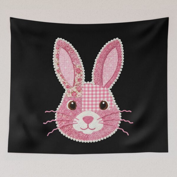 Item preview, Kids Pink Patchwork Easter Bunny Face designed and sold by KroghDs.