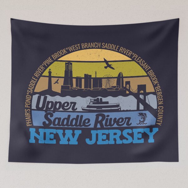 Item preview, Upper Saddle River New Jersey Sunset Retro Vintage Local Pride Logo designed and sold by CRHPOD20.