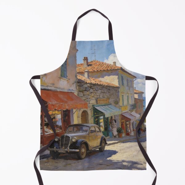 Item preview, Impressionist Coastal Street Painting, Charming Shops & Vintage Car Ocean View Wall Art designed and sold by BlareBlare.