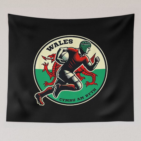 Item preview, Wales Cymru Am Byth Rugby Runner Welsh Pride Heritage Illustration designed and sold by GabrieSketcham.