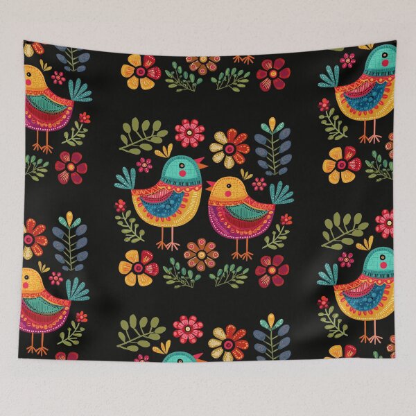 Item preview, Mexican Colorful Birds Folk Flowers Art designed and sold by xiao xuans.