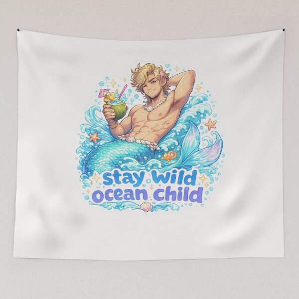 Item preview, Stay Wild Ocean Child Blonde Merman Tropical Beach Cocktail Quote designed and sold by Places On Earth.