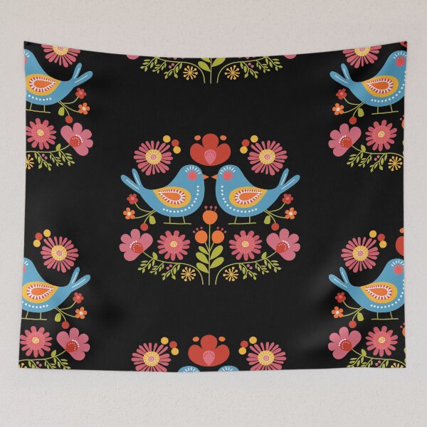 Item preview, Mexican Colorful Birds Folk Flowers Art designed and sold by xiao xuans.