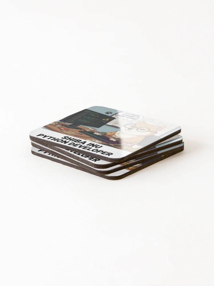 Thumbnail 4 of 5, Coasters (Set of 4), Shiba Inu Dog Python Programmer Coding Developer designed and sold by craftedd.