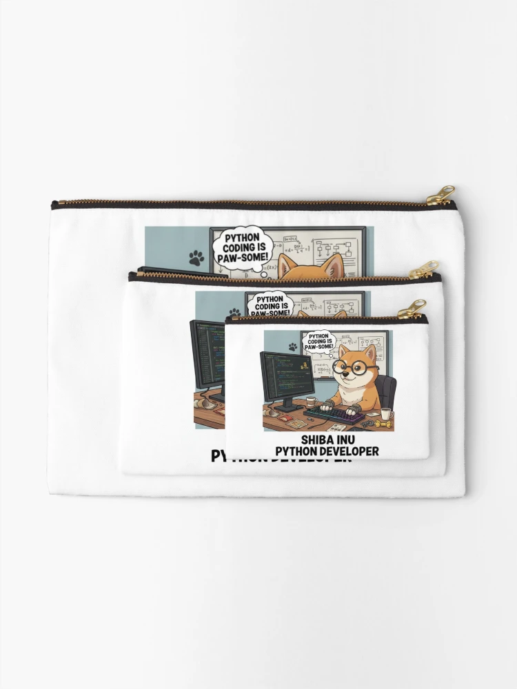 Thumbnail 2 of 4, Zipper Pouch, Shiba Inu Dog Python Programmer Coding Developer designed and sold by craftedd.