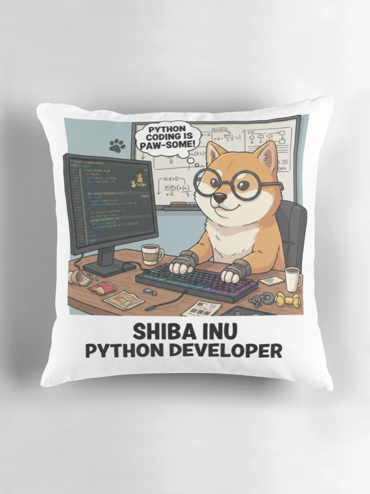 Thumbnail 3 of 4, Pillow, Shiba Inu Dog Python Programmer Coding Developer designed and sold by craftedd.