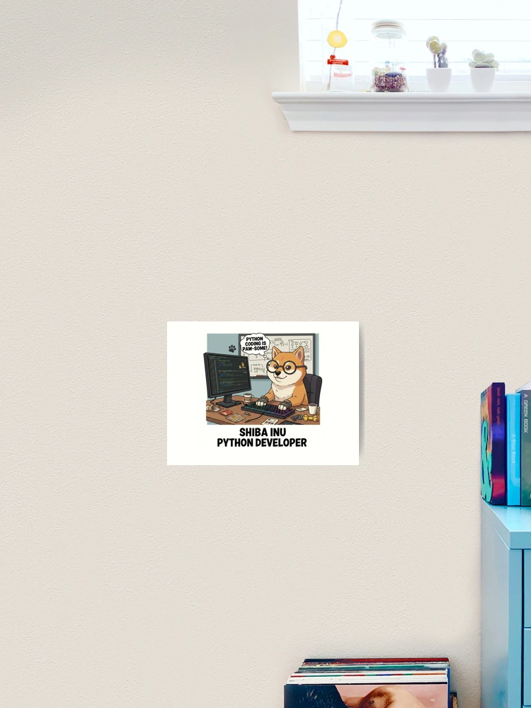 Thumbnail 2 of 3, Art Print, Shiba Inu Dog Python Programmer Coding Developer designed and sold by craftedd.