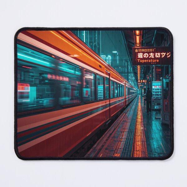 Item preview, Japanese Bullet Train Neon Station Cyberpunk Art designed and sold by Kynura.