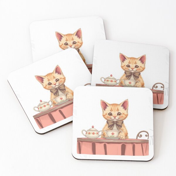 Item preview, Vintage Kitten Tea Party Sticker – Retro Cute Cat Aesthetic Art designed and sold by Femwealth.