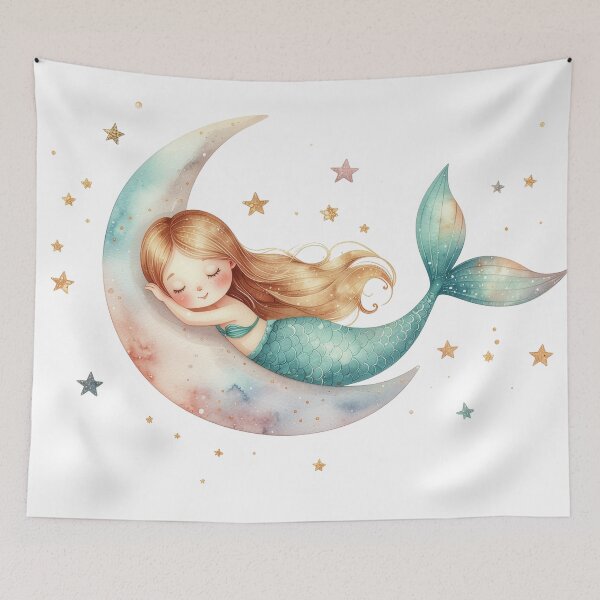 Item preview, Sleeping Mermaid Moon Nursery Illustration designed and sold by Rutvain.