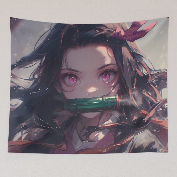 Item preview, Nezuko Kamado Demon Slayer Pink Eyes Winter Snowfall Serene Portrait designed and sold by 108Recordings.