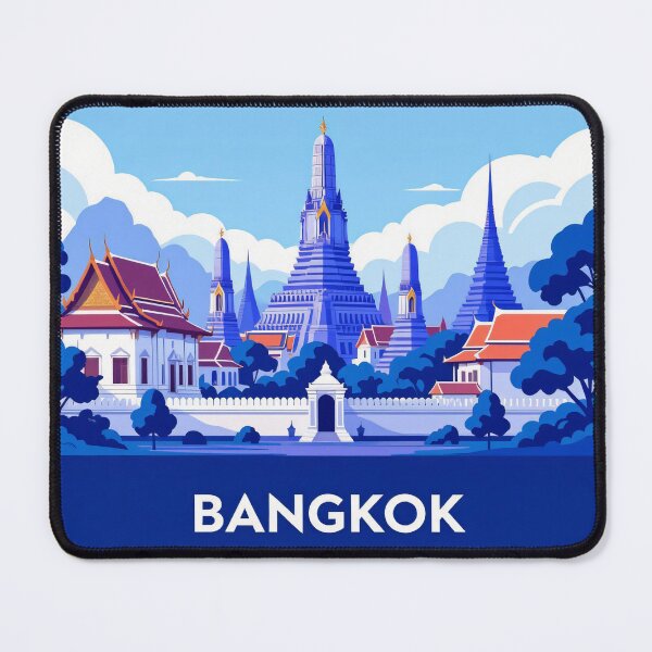 Item preview, Bangkok Thailand – Blue Temple Skyline Illustration designed and sold by KiraChie.
