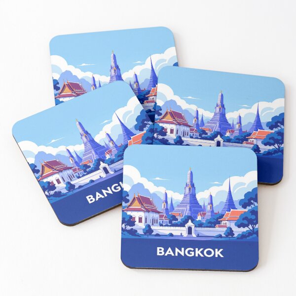 Item preview, Bangkok Thailand  – Blue Temple Skyline Illustration designed and sold by KiraChie.