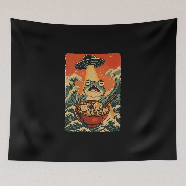 Item preview, UFO Frog Ramen Japanese Wave Funny Noodle Illustration designed and sold by JEFDodsonArt.