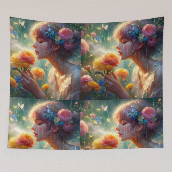 Item preview, Garden in the Downpour – A Floral Daydream Illustration designed and sold by EmeraldeaArt.