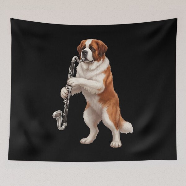 Item preview, Saint Bernard Playing Bass Clarinet Player Bass Clarinetist Dog Lover designed and sold by TerryConnells.