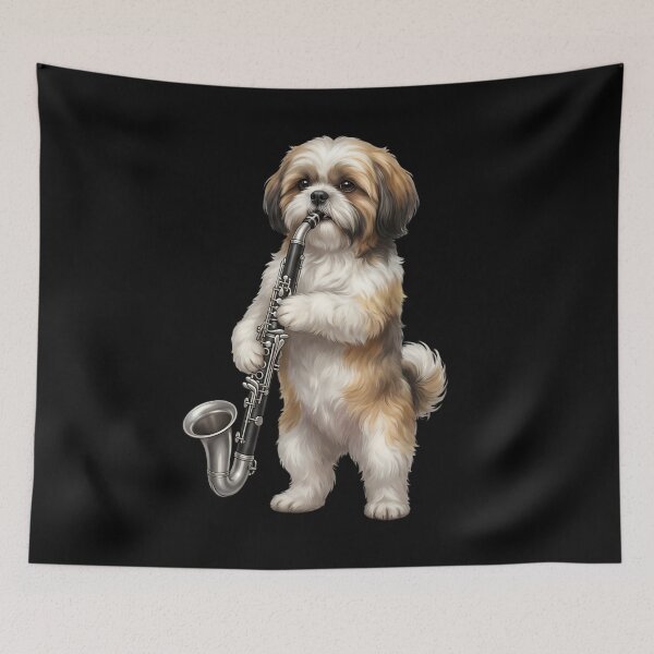 Item preview, Shih Tzu Playing Bass Clarinet Player Bass Clarinetist Dog Lover designed and sold by TerryConnells.