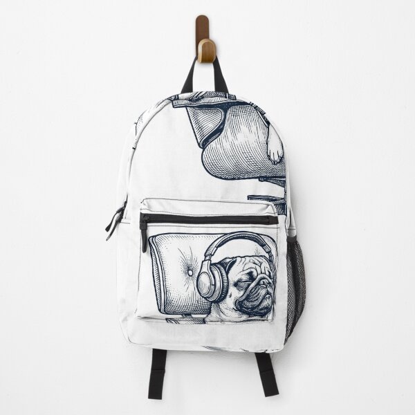 Item preview, Vintage Pug with Headphones Mid Century Dog Lover designed and sold by DoodleTortle.