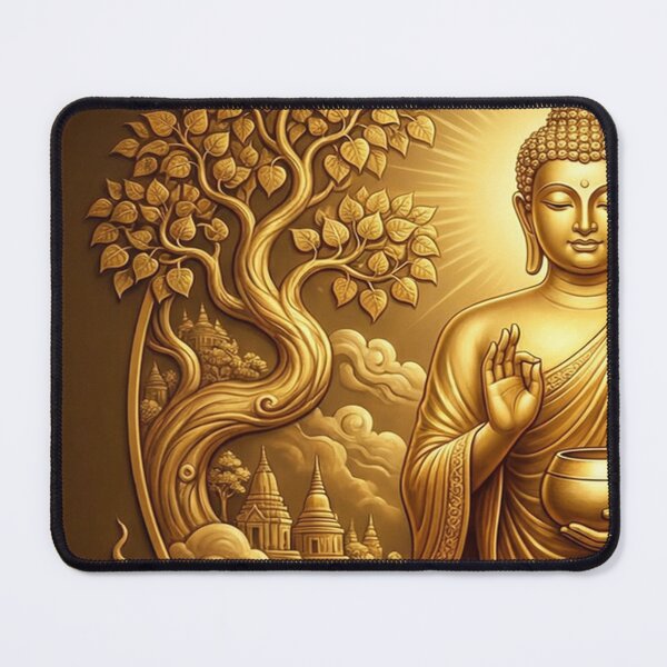 Artikelvorschau, Goldener Buddha mit Lotusblumen entworfen und verkauft von DeBrainstore.