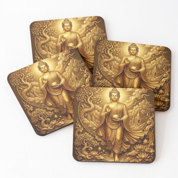 Item preview, Golden Buddha with Lotus Flowers designed and sold by DeBrainstore.