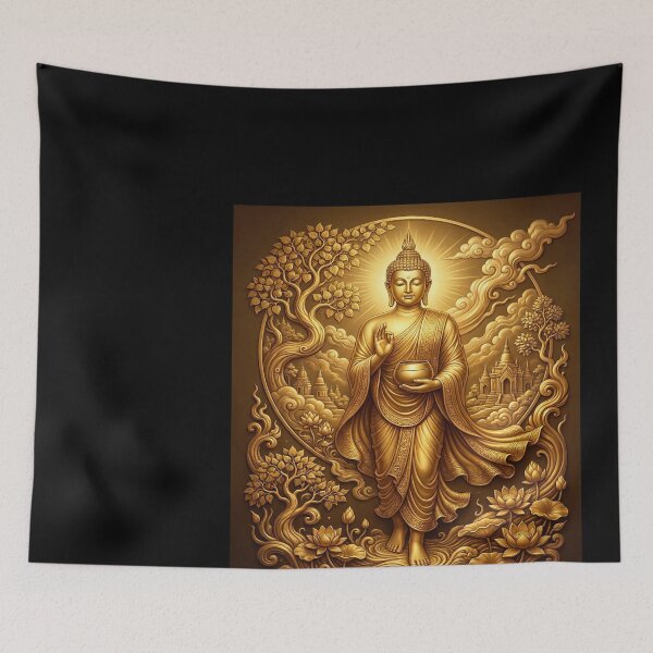 Item preview, Golden Buddha with Lotus Flowers designed and sold by DeBrainstore.