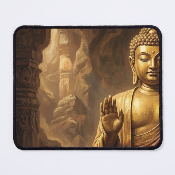 Item preview, Golden Buddha statue in ancient ruins designed and sold by DeBrainstore.
