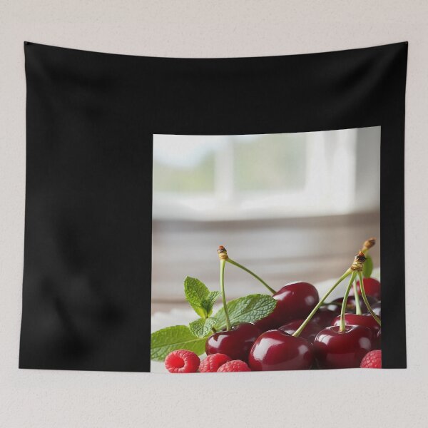Item preview, Fresh Cherries and Raspberries with Mint designed and sold by DeBrainstore.