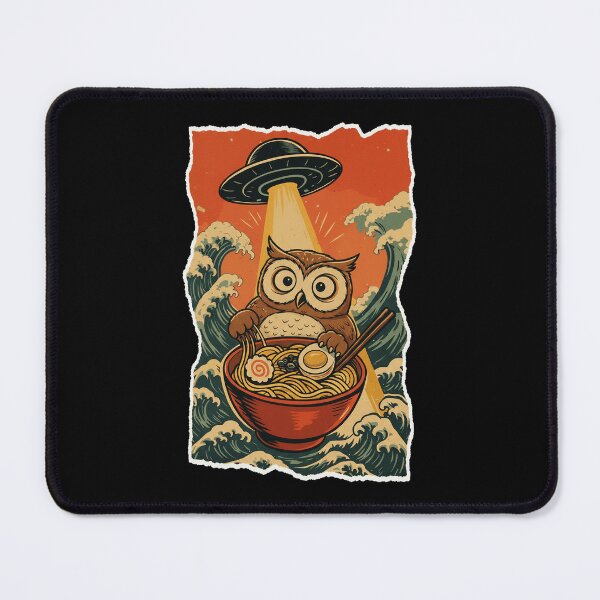 Item preview, UFO Owl Ramen Japanese Wave Funny Noodle Illustration designed and sold by JEFDodsonArt.