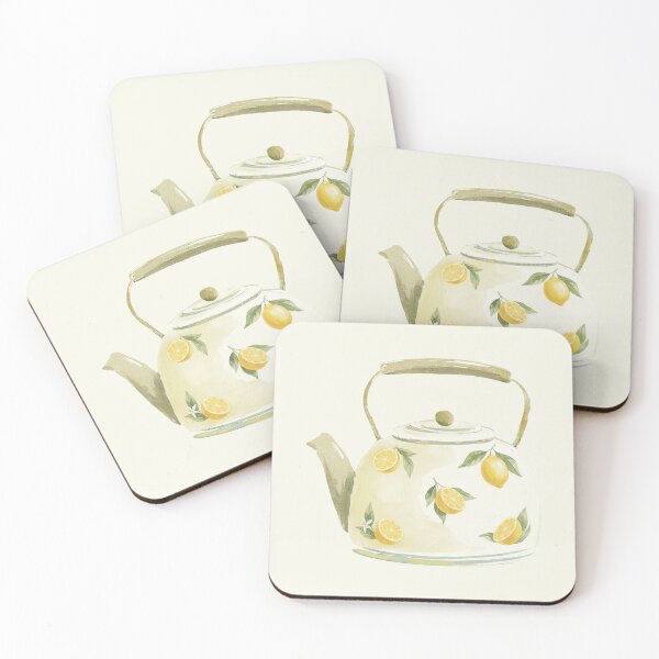 Item preview, Beige Teapot with Lemon Pattern – Vintage Watercolor Cutout designed and sold by EmeraldeaArt.