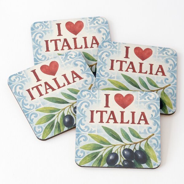 Item preview, I Love Italia – Watercolor Blue Tiles Olive Branch designed and sold by EmeraldeaArt.