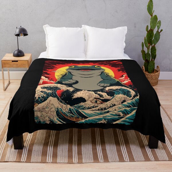 Item preview, Giant Frog Japanese Wave Sunset Fantasy Monster Illustration designed and sold by JEFDodsonArt.