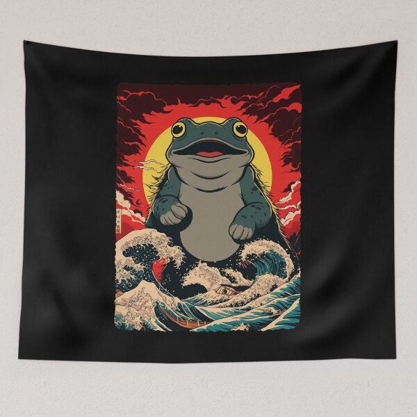 Item preview, Giant Frog Japanese Wave Sunset Fantasy Monster Illustration designed and sold by JEFDodsonArt.